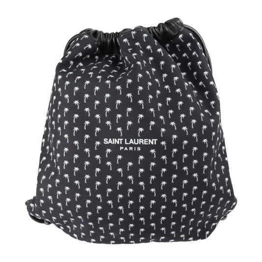 超美品 SAINT LAURENT PARIS サンローランパリ バッグ リュック・デイパック 553919 HPＱ4E 1070 キャンバス ラムスキン ブラック ドローストリング 巾着型 バックパック パームツリー ヤシの木柄
