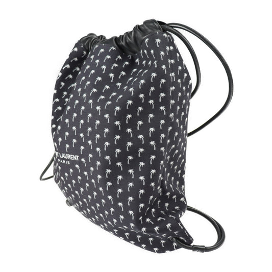 超美品 SAINT LAURENT PARIS サンローランパリ バッグ リュック・デイパック 553919 HPＱ4E 1070 キャンバス ラムスキン ブラック ドローストリング 巾着型 バックパック パームツリー ヤシの木柄