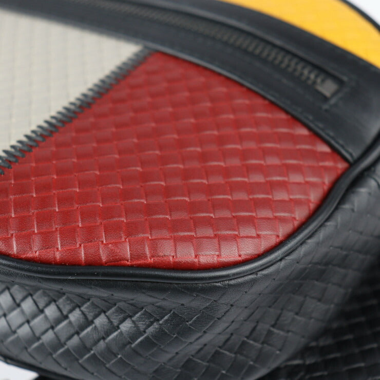 美品 BOTTEGAVENETA ボッテガヴェネタ BELT BAG IN MICRO INTRECCIATO EMBOSSED マイクロイントレチャート ウエストバッグ 547889 カーフレザー ブラック マルチカラー マイクロ イントレッチオ エンボスド ベルトバッグ ボディバッグ