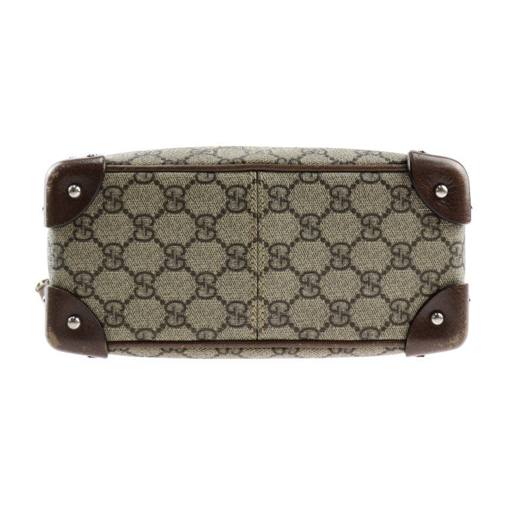 GUCCI グッチ GGスプリーム ショルダーバッグ 626363 レザー ベージュ ブラウン シルバー金具 クロスボディ スタッズ