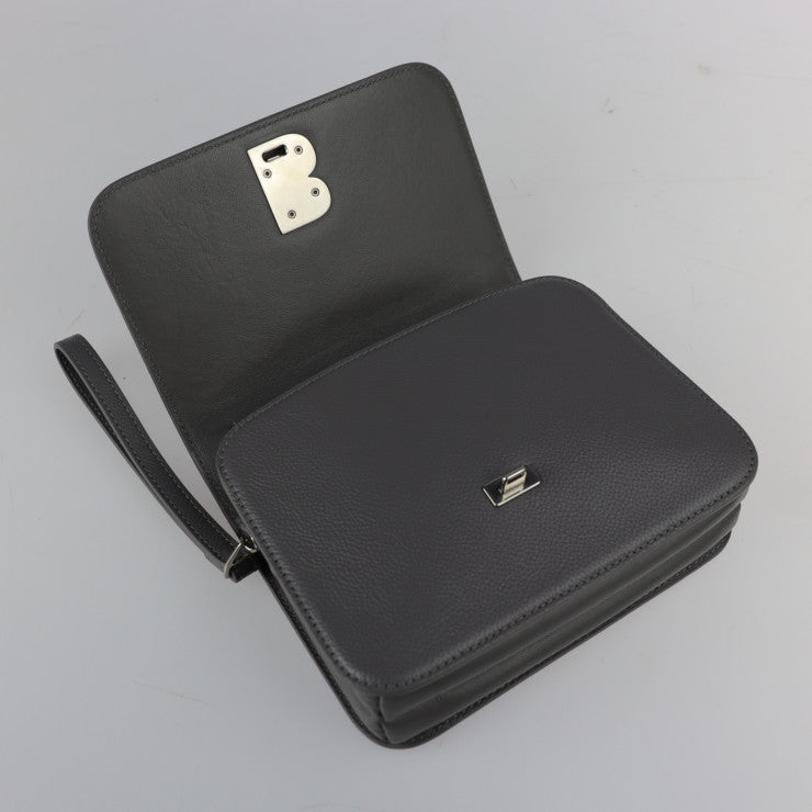 美品 BALENCIAGA バレンシアガ Bロゴ ショルダーバッグ 618156 レザー グレー シルバー金具 リストレット クラッチバッグ 2WAY