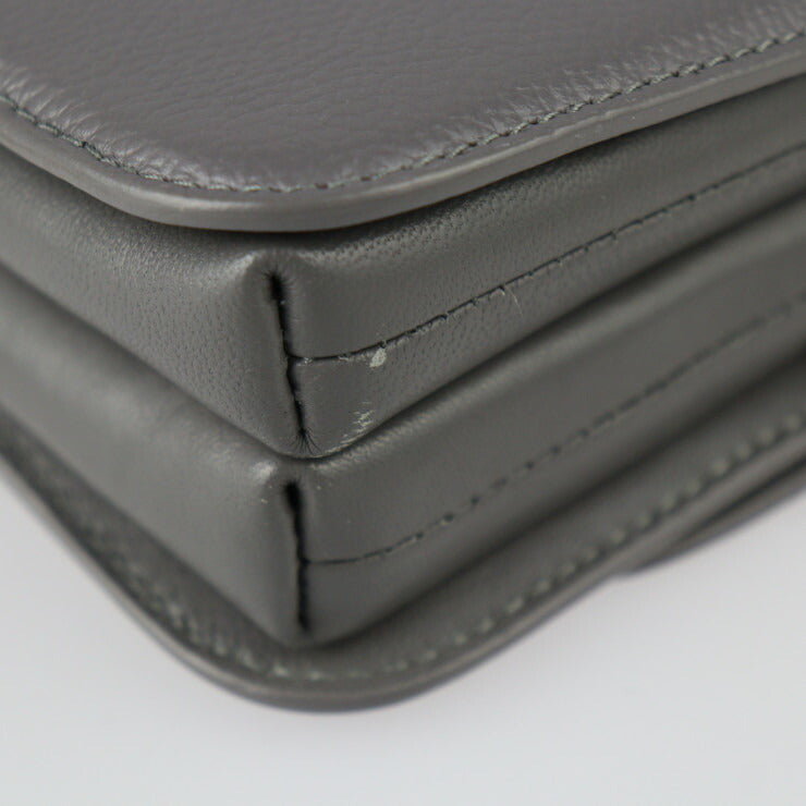 美品 BALENCIAGA バレンシアガ Bロゴ ショルダーバッグ 618156 レザー グレー シルバー金具 リストレット クラッチバッグ 2WAY