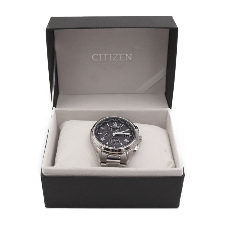 超美品 CITIZEN シチズン EXCEED エクシード 腕時計 AT9110-58E チタン シルバー 黒文字盤 エコドライブ ソーラー電波 H820-T023916