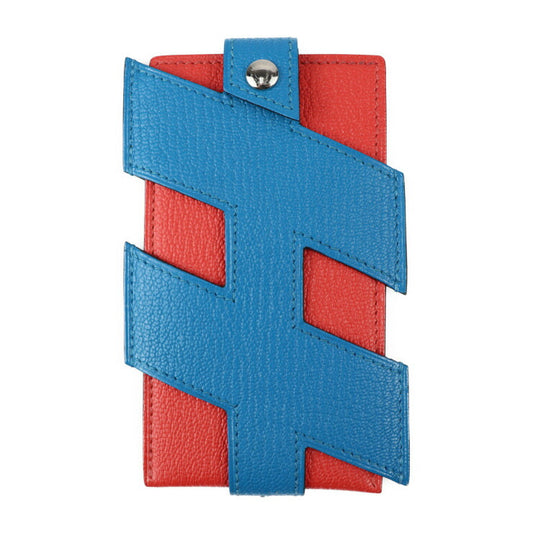 超美品 HERMES エルメス Hタグ カードホルダー カードケース - シェーブル ルージュ系 ブルー系 シルバー金具 定期入れ パスケース 名刺入れ Y刻印