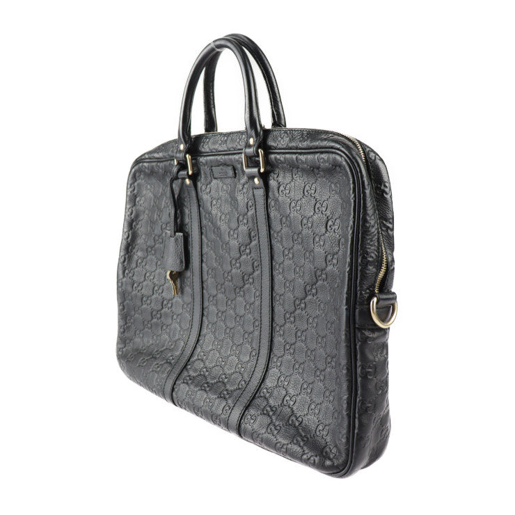 美品 GUCCI グッチ グッチシマ ビジネスバッグ 201480 レザー ブラック シルバー金具 ブリーフケース ハンドバッグ 書類鞄