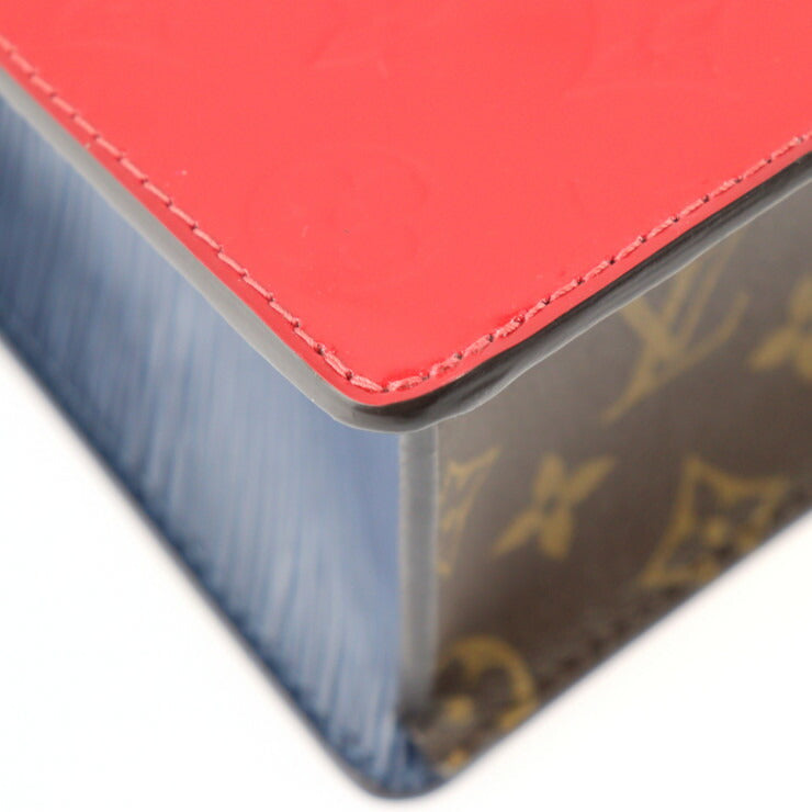 美品 LOUIS VUITTON ルイ ヴィトン スプリング ストリート PM ハンドバッグ M90505 ヴェルニ エピレザー モノグラムキャンバス スカーレット×ブルー×ブラウン ゴールド金具 2WAY ショルダーバッグ