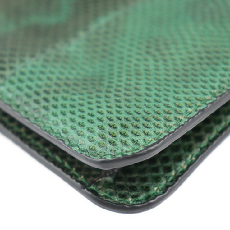 美品 BVLGARI ブルガリ セルペンティ ショルダーバッグ - レザー グリーン系 ゴールド金具 リザード型押し スネークヘッド チェーンショルダー ポシェット