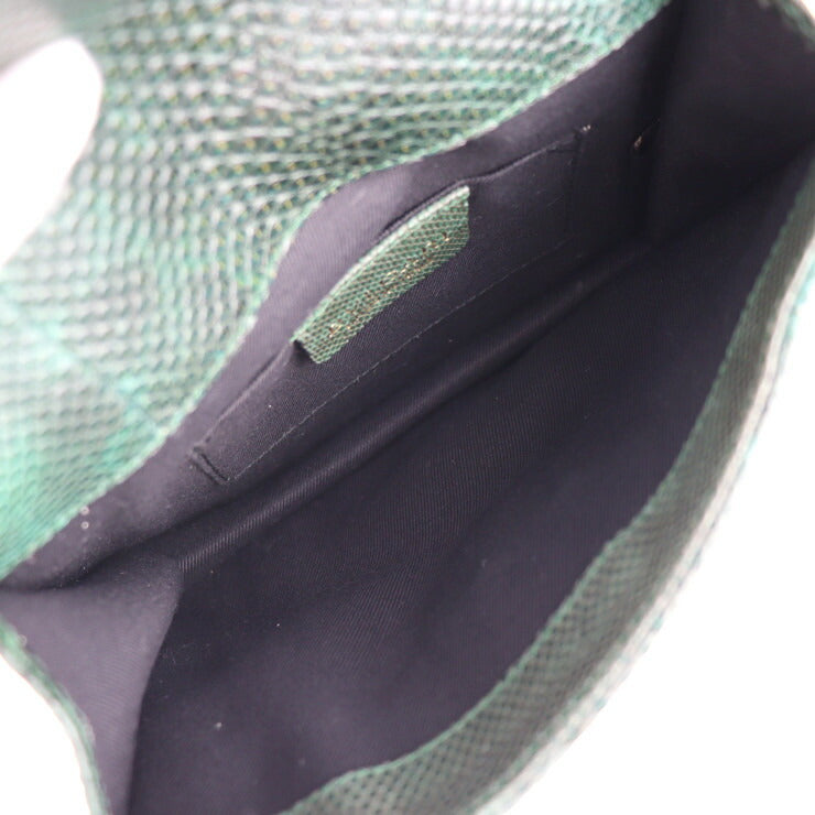 美品 BVLGARI ブルガリ セルペンティ ショルダーバッグ - レザー グリーン系 ゴールド金具 リザード型押し スネークヘッド チェーンショルダー ポシェット