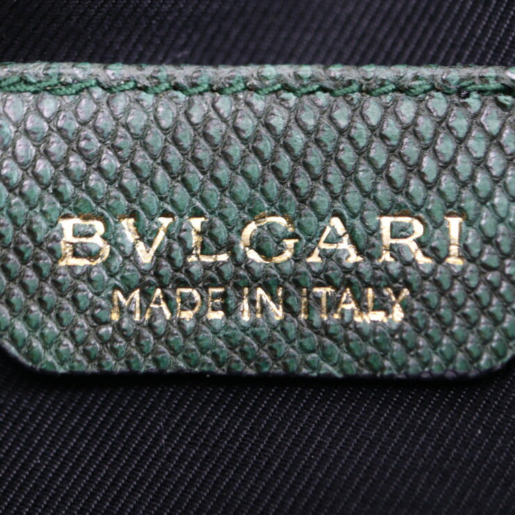 美品 BVLGARI ブルガリ セルペンティ ショルダーバッグ - レザー グリーン系 ゴールド金具 リザード型押し スネークヘッド チェーンショルダー ポシェット