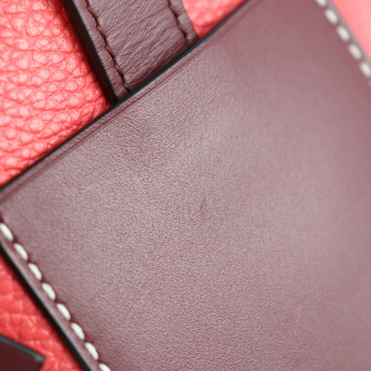 超美品 LOEWE ロエベ ゲート ポケット ショルダーバッグ 124.12.Z45 カーフスキン レザー POPPY PINK ピンク系 シルバー金具 フォンケース ポシェット アナグラム