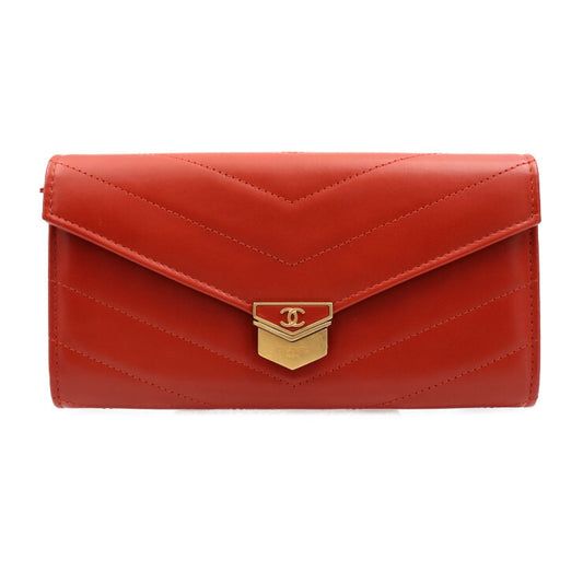 新古未使用展示品 CHANEL シャネル シェブロン 長財布 A81255 レンガ色 ゴールド金具 フラップ かぶせ蓋 ココマーク