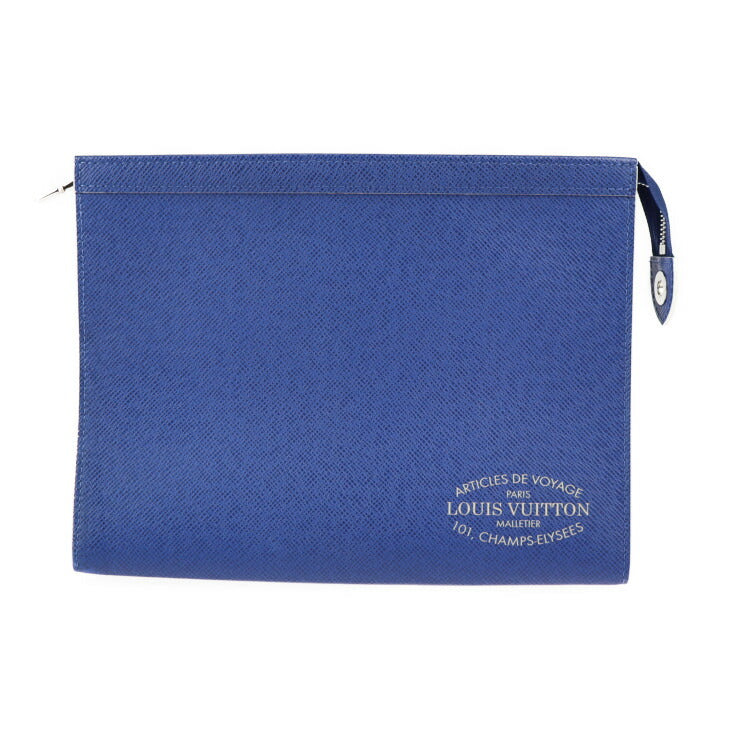 美品 LOUIS VUITTON ルイ ヴィトン ポシェット ヴォワヤージュ MM タイガ セカンドバッグ M30399 レザー コバルト ブルー シルバー金具 クラッチバッグ ポーチ ビトン