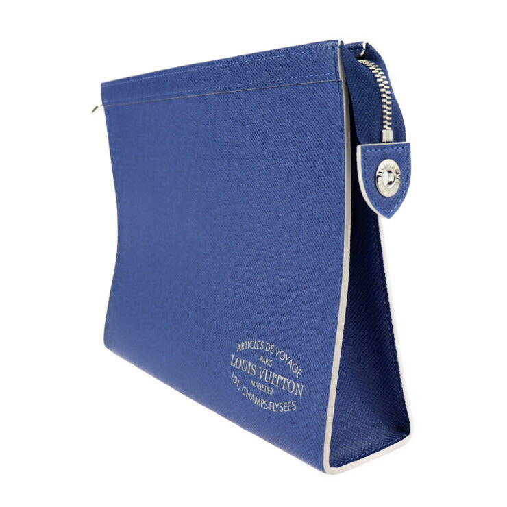 美品 LOUIS VUITTON ルイ ヴィトン ポシェット ヴォワヤージュ MM タイガ セカンドバッグ M30399 レザー コバルト ブルー シルバー金具 クラッチバッグ ポーチ ビトン