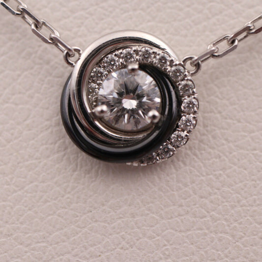 美品 CARTIER カルティエ トリニティ ネックレス CRB7224532 K18ホワイトゴールド セラミック ダイヤモンド ホワイトゴールド ブラック ペンダント 750 WG