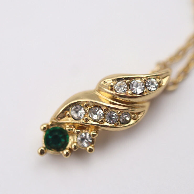 美品 Christian Dior クリスチャンディオール ネックレス ネックレス メタル ラインストーン ゴールド クリア グリーン CDロゴ カラーストーン ペンダント