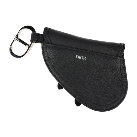 超美品 Christian Dior クリスチャンディオール SADDLE POACH サドルポーチ コインケース - レザー ブラック シルバー金具 アクセサリーポーチ キーリング バッグチャーム 小物入れ