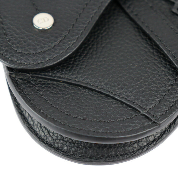 超美品 Christian Dior クリスチャンディオール SADDLE POACH サドルポーチ コインケース - レザー ブラック シルバー金具 アクセサリーポーチ キーリング バッグチャーム 小物入れ