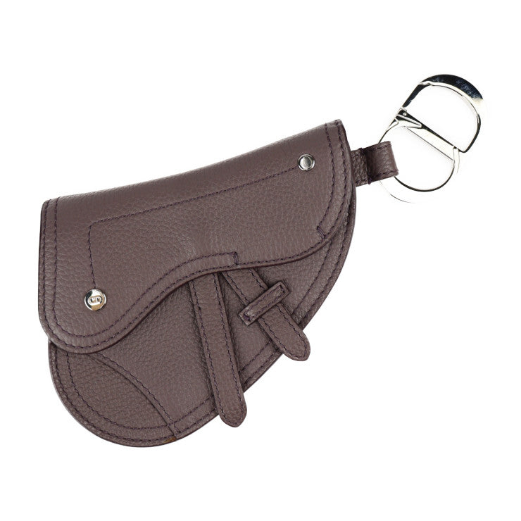 超美品 Christian Dior クリスチャンディオール SADDLE POACH サドルポーチ コインケース - レザー パープル系 シルバー金具 アクセサリーポーチ キーリング バッグチャーム 小物入れ