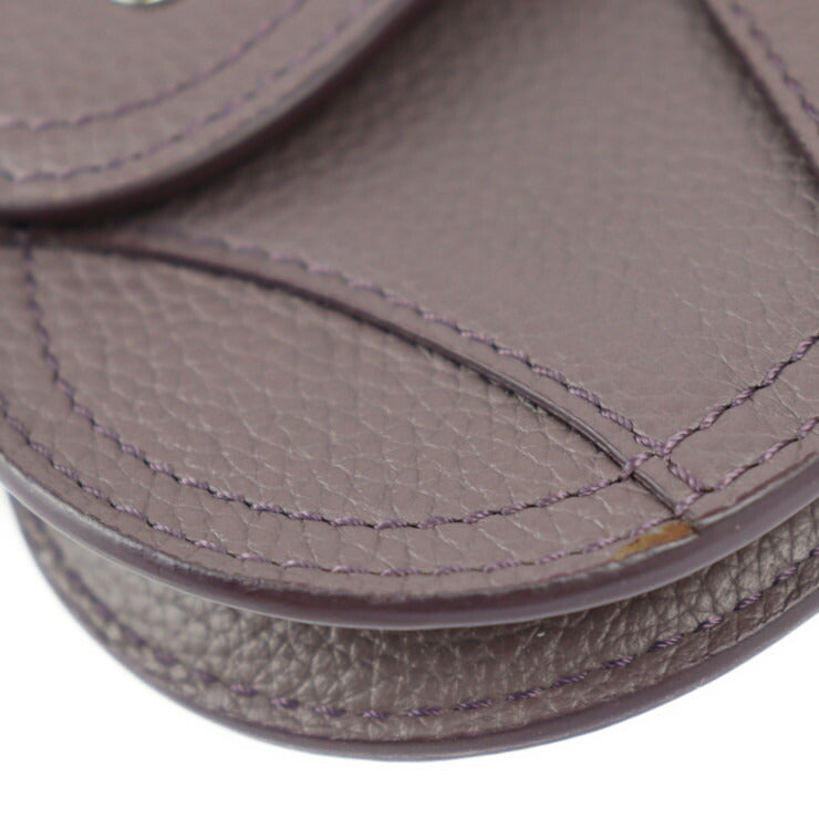 超美品 Christian Dior クリスチャンディオール SADDLE POACH サドルポーチ コインケース - レザー パープル系 シルバー金具 アクセサリーポーチ キーリング バッグチャーム 小物入れ