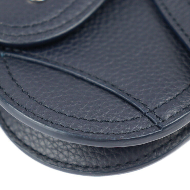 超美品 Dior ディオール SADDLE POACH サドルポーチ コインケース - レザー ダークネイビー シルバー金具 アクセサリーポーチ キーリング バッグチャーム 小物入れ
