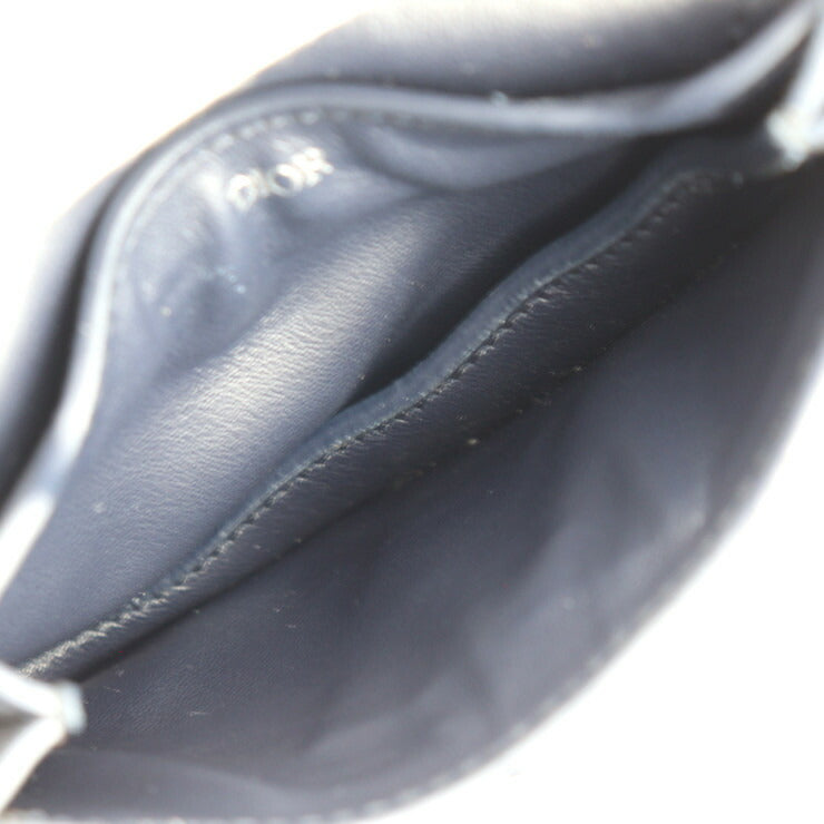 超美品 Dior ディオール SADDLE POACH サドルポーチ コインケース - レザー ダークネイビー シルバー金具 アクセサリーポーチ キーリング バッグチャーム 小物入れ