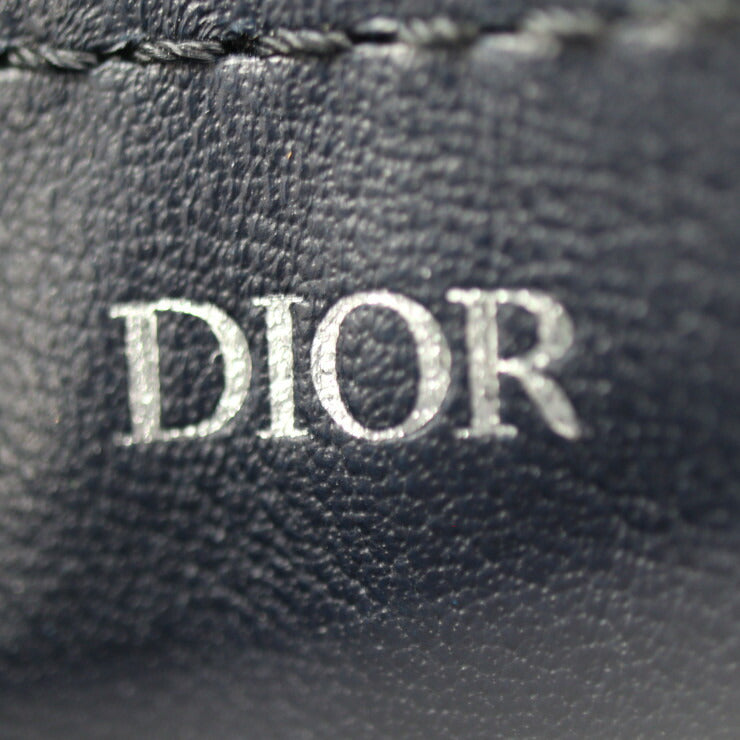 超美品 Dior ディオール SADDLE POACH サドルポーチ コインケース - レザー ダークネイビー シルバー金具 アクセサリーポーチ キーリング バッグチャーム 小物入れ