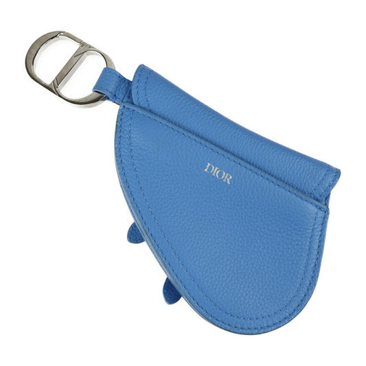 超美品 Christian Dior クリスチャンディオール SADDLE POACH サドルポーチ コインケース - レザー ブルー シルバー金具 アクセサリーポーチ キーリング バッグチャーム 小物入れ