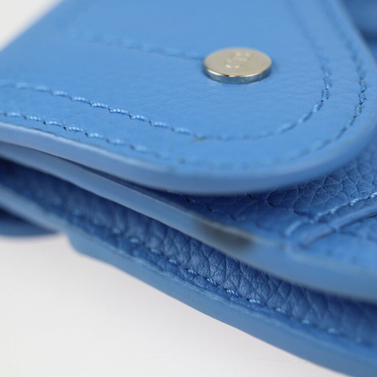 超美品 Christian Dior クリスチャンディオール SADDLE POACH サドルポーチ コインケース - レザー ブルー シルバー金具 アクセサリーポーチ キーリング バッグチャーム 小物入れ