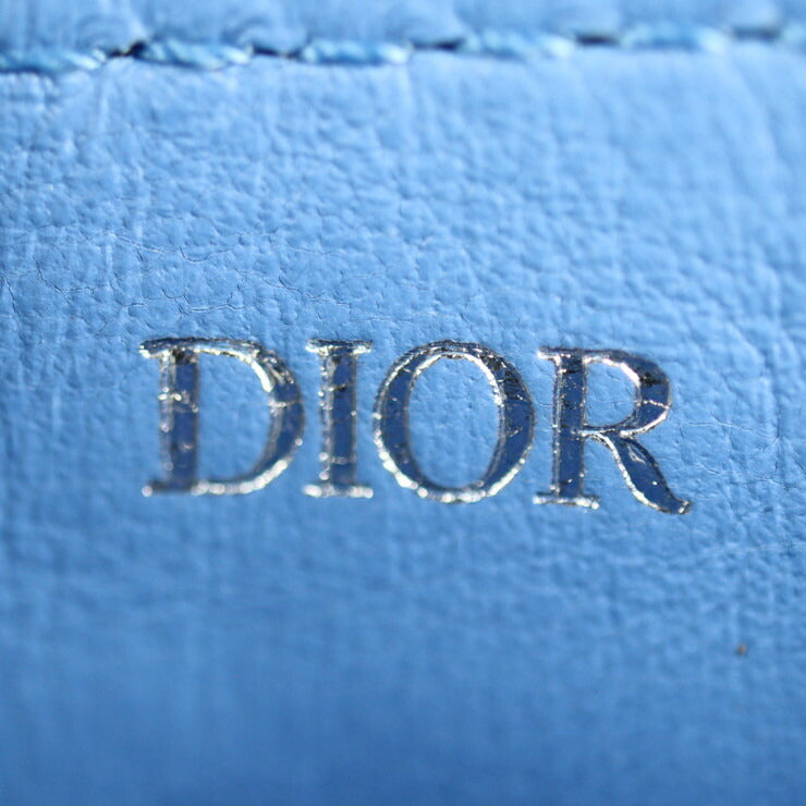 超美品 Christian Dior クリスチャンディオール SADDLE POACH サドルポーチ コインケース - レザー ブルー シルバー金具 アクセサリーポーチ キーリング バッグチャーム 小物入れ