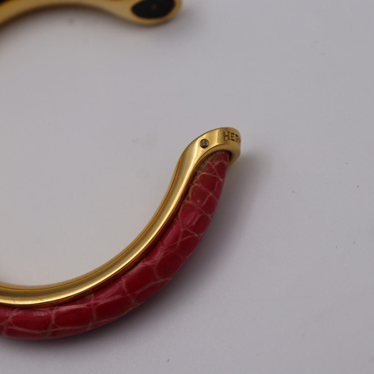 HERMES エルメス アクセサリー ブレスレット - クロコダイル メタル ピンク ゴールド ナロー Cバングル カフブレス