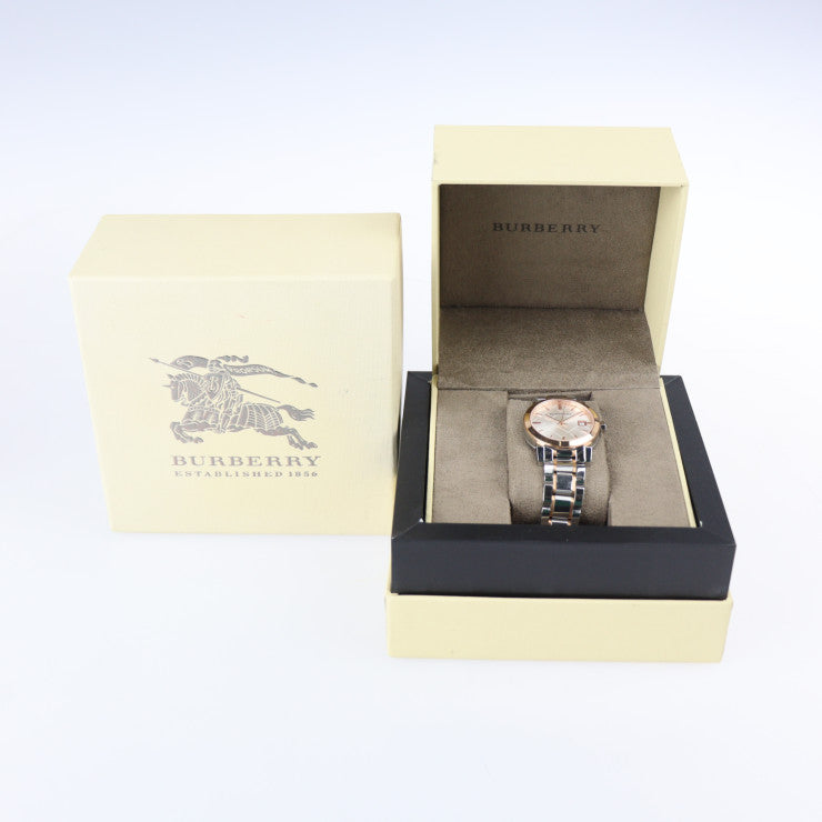 超美品 BURBERRY バーバリー THE CITY 腕時計 BU9105 ステンレススチール シルバー ローズゴールド クオーツ QZ コンビ