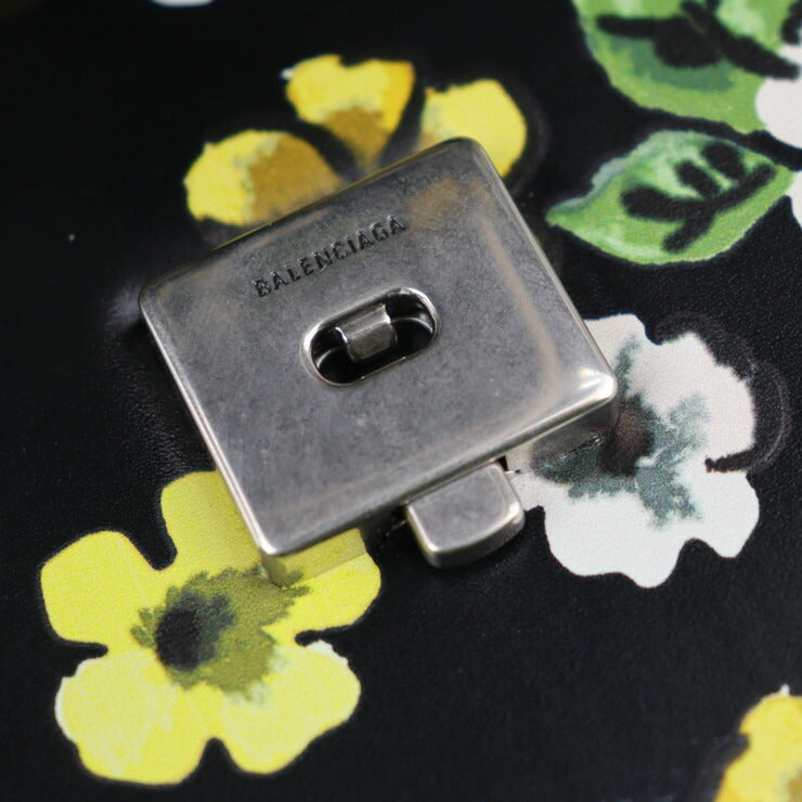 美品 BALENCIAGA バレンシアガ GOSSIP BAG SML ショルダーバッグ 674693 レザー ブラック マルチカラー シルバー金具 ゴシップ フラワー 花柄 BBロゴ