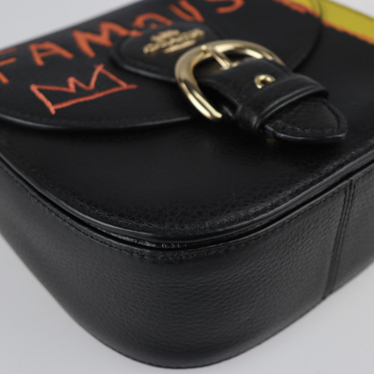 美品 COACH コーチ バスキア コラボ ショルダーバッグ C5663 レザー ブラック マルチカラー ゴールド金具 2WAY クロスボディ ハンドバッグ ポシェット