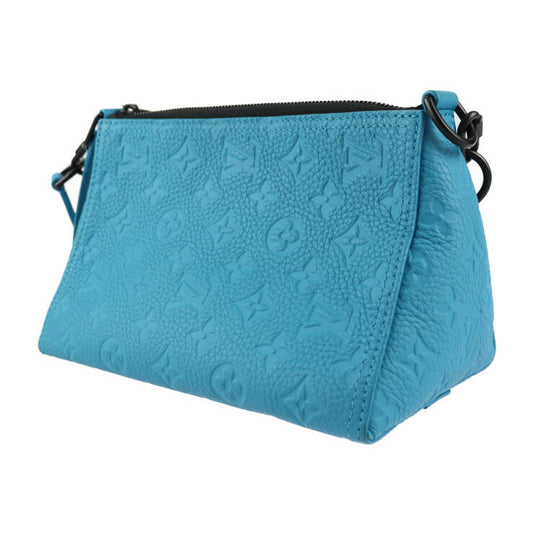 超美品 LOUIS VUITTON ルイ ヴィトン トリアングル メッセンジャー モノグラムアンプラント ショルダーバッグ M55925 レザー ターコイズ ブルー系 ブラック金具 ビトン