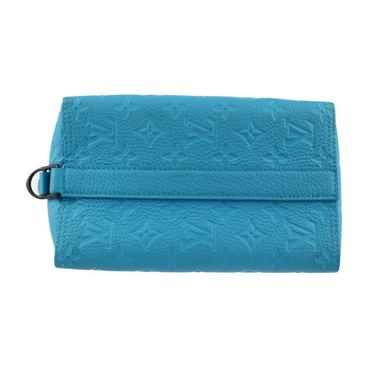 超美品 LOUIS VUITTON ルイ ヴィトン トリアングル メッセンジャー モノグラムアンプラント ショルダーバッグ M55925 レザー ターコイズ ブルー系 ブラック金具 ビトン