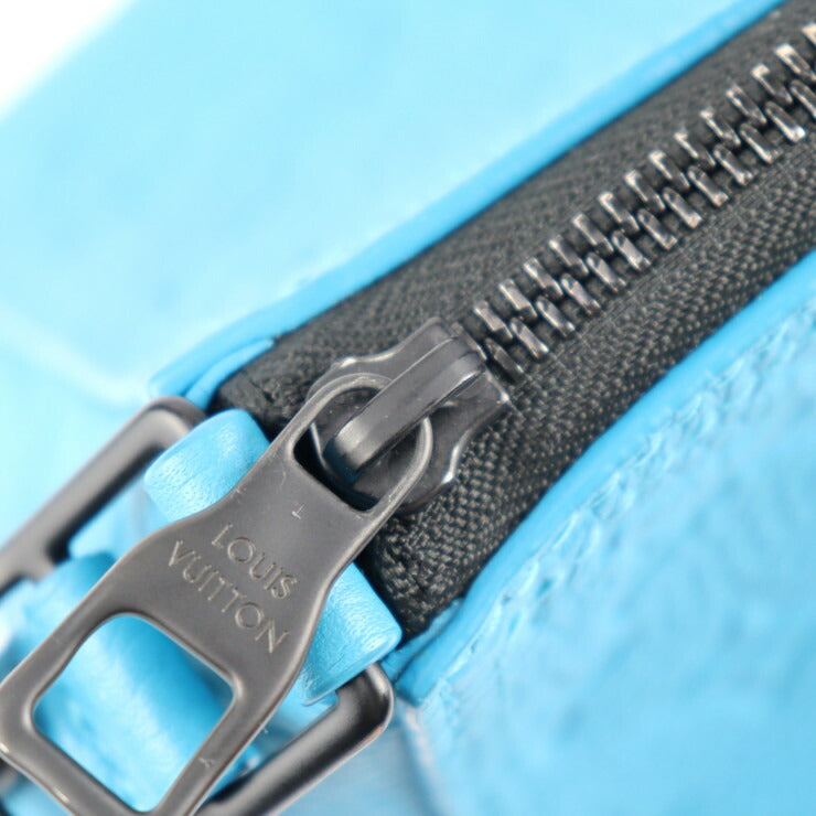 超美品 LOUIS VUITTON ルイ ヴィトン トリアングル メッセンジャー モノグラムアンプラント ショルダーバッグ M55925 レザー ターコイズ ブルー系 ブラック金具 ビトン