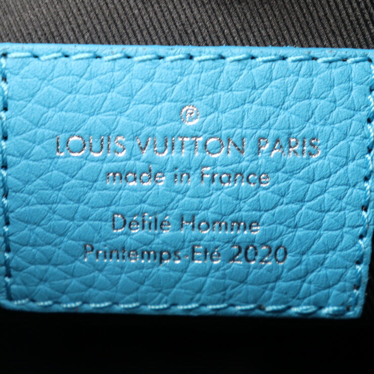 超美品 LOUIS VUITTON ルイ ヴィトン トリアングル メッセンジャー モノグラムアンプラント ショルダーバッグ M55925 レザー ターコイズ ブルー系 ブラック金具 ビトン