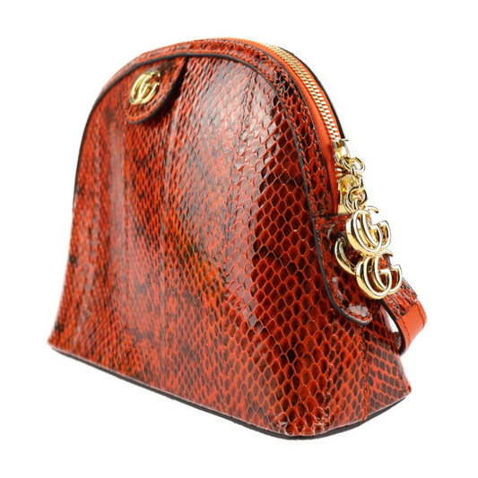 超美品 GUCCI グッチ GGマーモント ショルダーバッグ 499621 パイソン レッド系 ゴールド金具 ダブルG クロスボディ