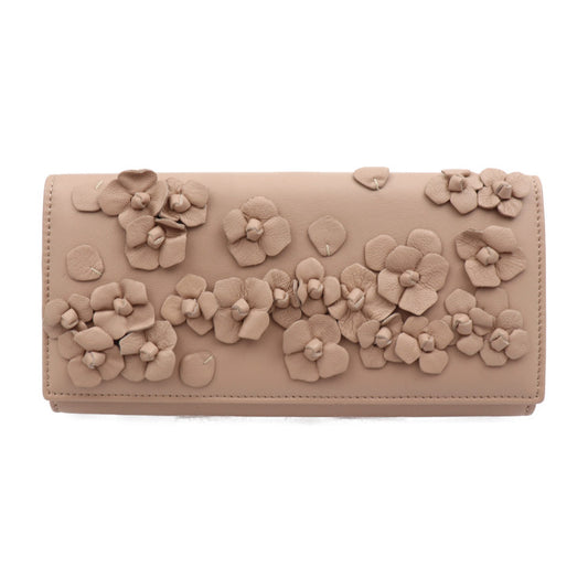 超美品 Valentino Garavani ヴァレンティノ ガラヴァーニ フラップ ウォレット 長財布 AWP00798 レザー ベージュ系 花 フラワーモチーフ