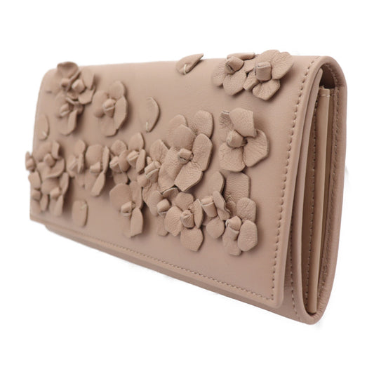 超美品 Valentino Garavani ヴァレンティノ ガラヴァーニ フラップ ウォレット 長財布 AWP00798 レザー ベージュ系 花 フラワーモチーフ