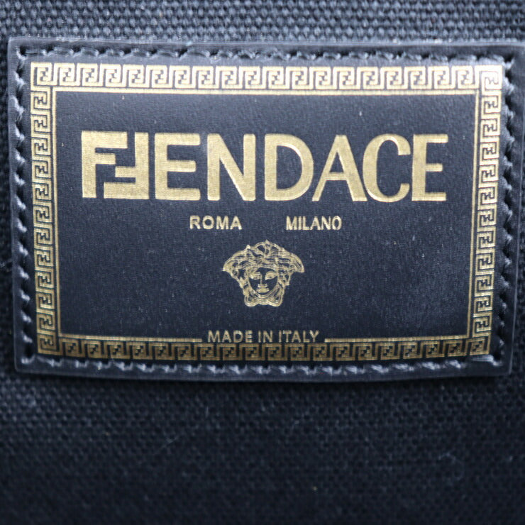新古未使用展示品 FENDI フェンディ フェンダーチェ トートバッグ 7VA558 キャンバス ブラック ゴールド ヴェルサーチ コラボ 2WAY ショルダーバッグ