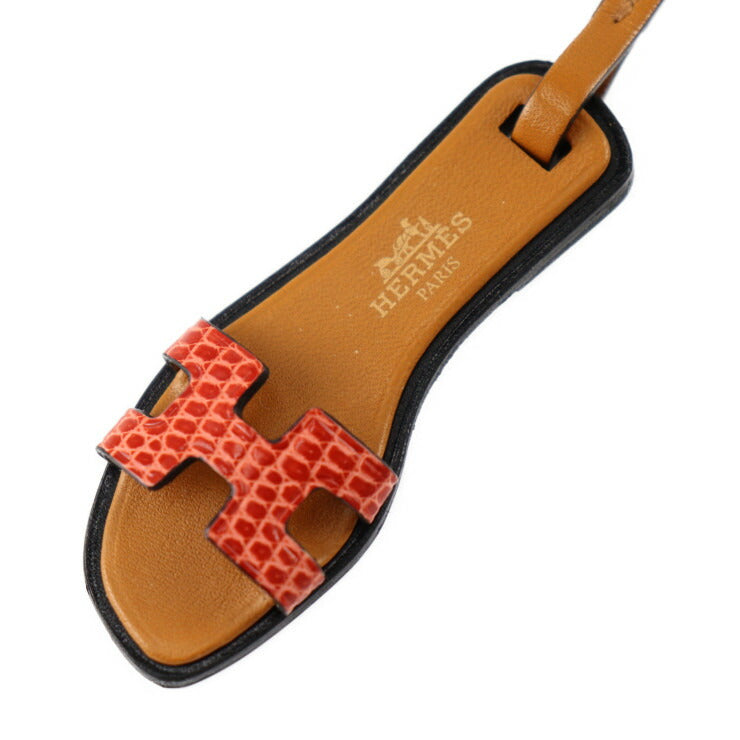 超美品 HERMES エルメス ORAN NANO オラン ナノ その他小物 - リザード ヴォーバトラー バッシュハンター サンギーヌ レッド系 ナチュラルサブレ ブラック サンダルモチーフ バッグチャーム