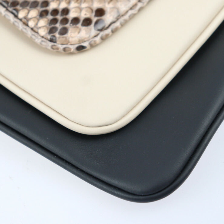 美品 FENDI フェンディ トリプレット セカンドバッグ 8BS001 レザー パイソン 黒×アイボリー×ブラウン系 ゴールド金具 ポーチ クラッチバッグ