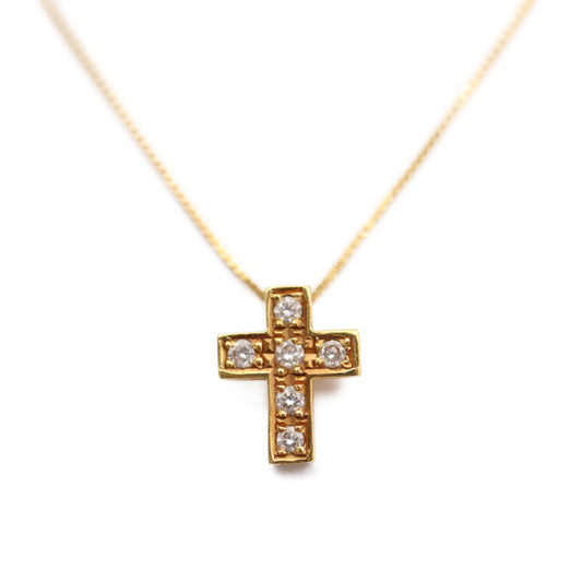 no brand ノーブランド ネックレス ネックレス - K18 ダイヤモンド 0.12ct イエローゴールド クロス 十字架 ペンダント 貴金属 アクセサリー