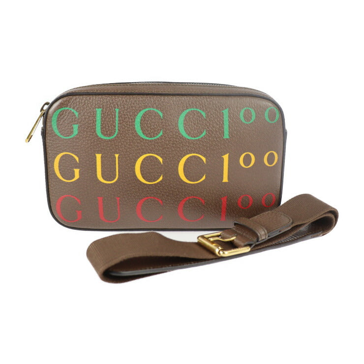 新品未使用展示品 GUCCI グッチ ベルトバッグ 100周年記念 ウエストバッグ 602695 カーフレザー ブラウン マルチカラー ゴールド金具 ロゴ ボディバッグ ウエストポーチ バムバッグ
