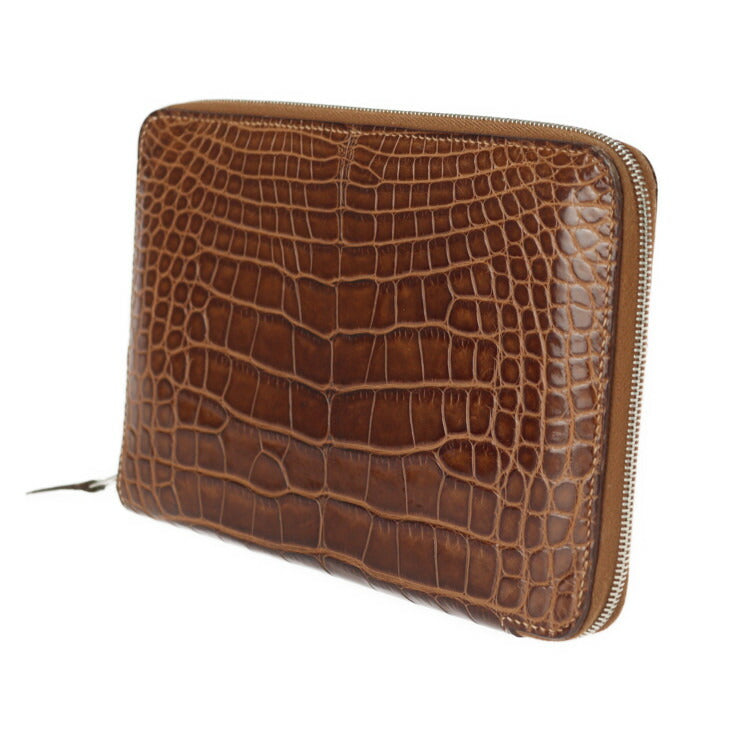 美品 HERMES エルメス アザップ コンバイン 二つ折り財布 - アリゲーター ブラウン系 シルバー金具 ラウンドファスナー 長財布 □Q刻印