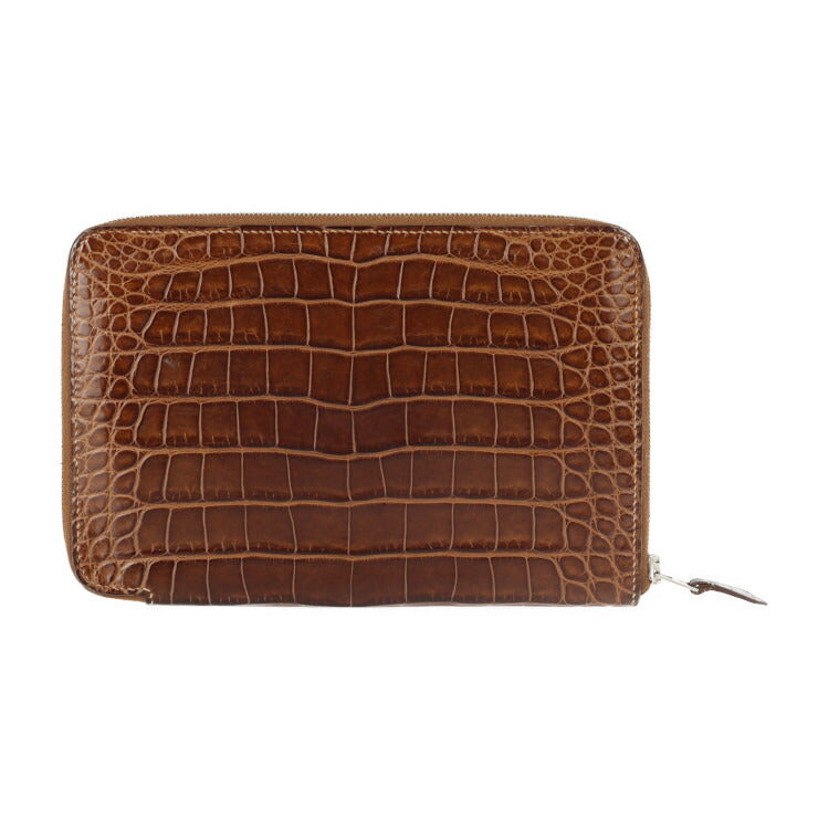 美品 HERMES エルメス アザップ コンバイン 二つ折り財布 - アリゲーター ブラウン系 シルバー金具 ラウンドファスナー 長財布 □Q刻印