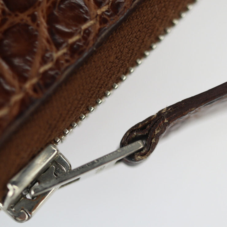 美品 HERMES エルメス アザップ コンバイン 二つ折り財布 - アリゲーター ブラウン系 シルバー金具 ラウンドファスナー 長財布 □Q刻印