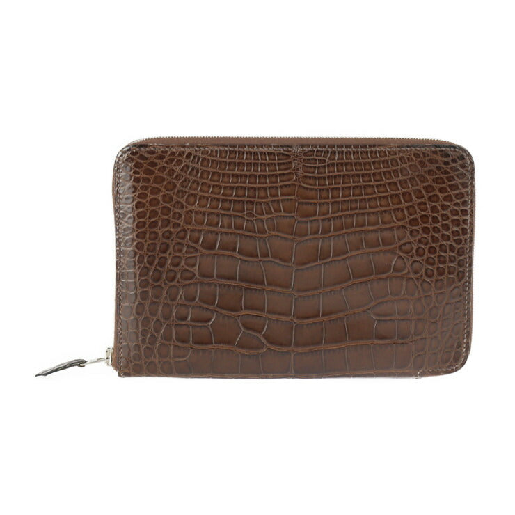 美品 HERMES エルメス アザップ コンバイン 二つ折り財布 アリゲーター ハバナ ダークブラウン系 シルバー金具 ラウンドファスナー 長財布 □M刻印