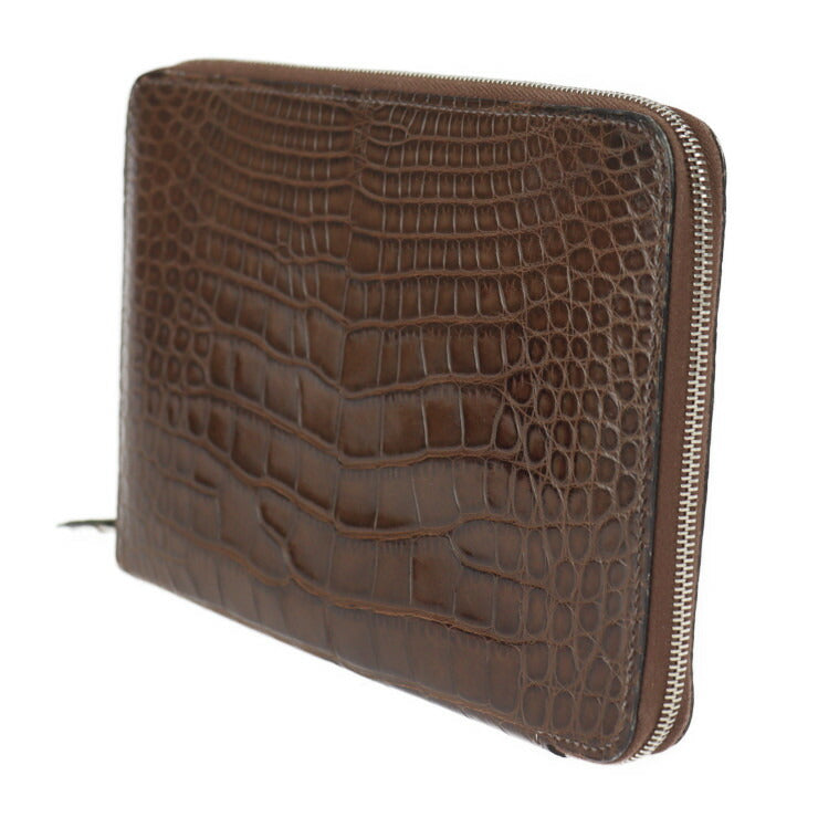 美品 HERMES エルメス アザップ コンバイン 二つ折り財布 アリゲーター ハバナ ダークブラウン系 シルバー金具 ラウンドファスナー 長財布 □M刻印